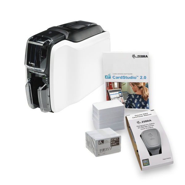 Picture of Zebra ZC100  Card Printer+Cards+Ribbon+CardStudio Bundle